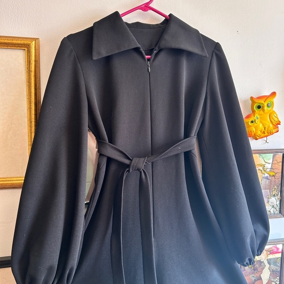 Vintage 1970s Black Knit Wide-Leg Jumpsuit - Bishop Sleeves, Belted Waist - Picture 2 of 8